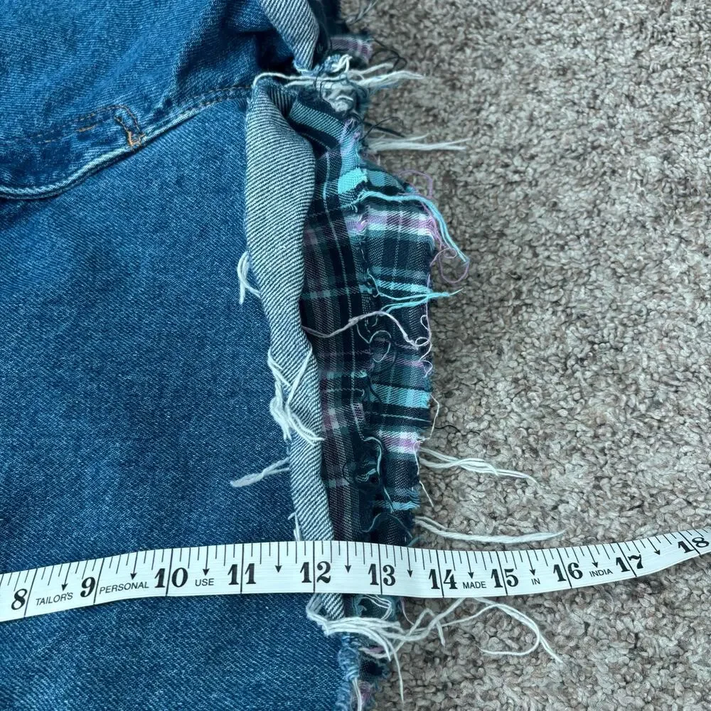 VTG L.L. Bean Flannel Lined Denim Cutoff Shorts Women’s 10 MT Plaid Boho Raw Hem